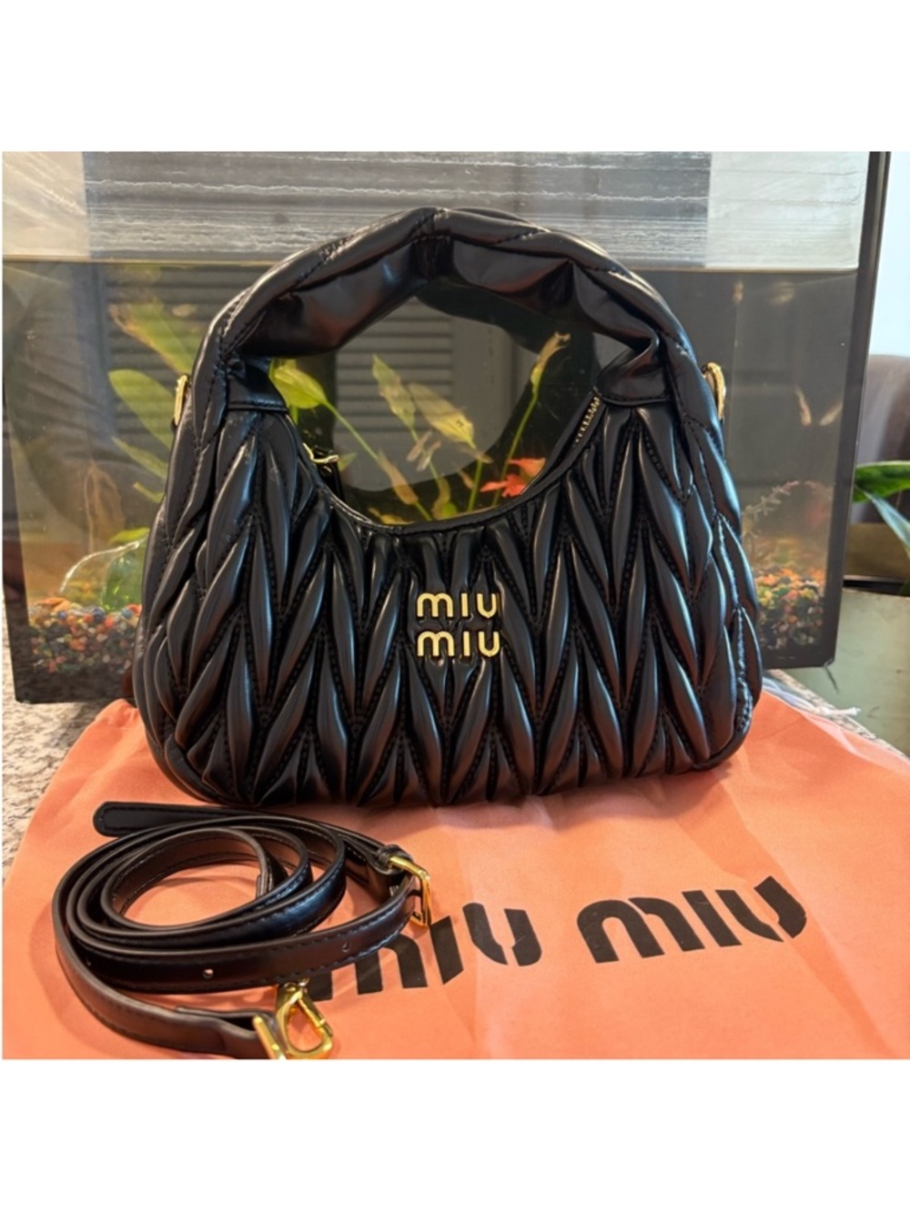 Miu Miu Black Matelassé Quilted Leather Shoulder Bag